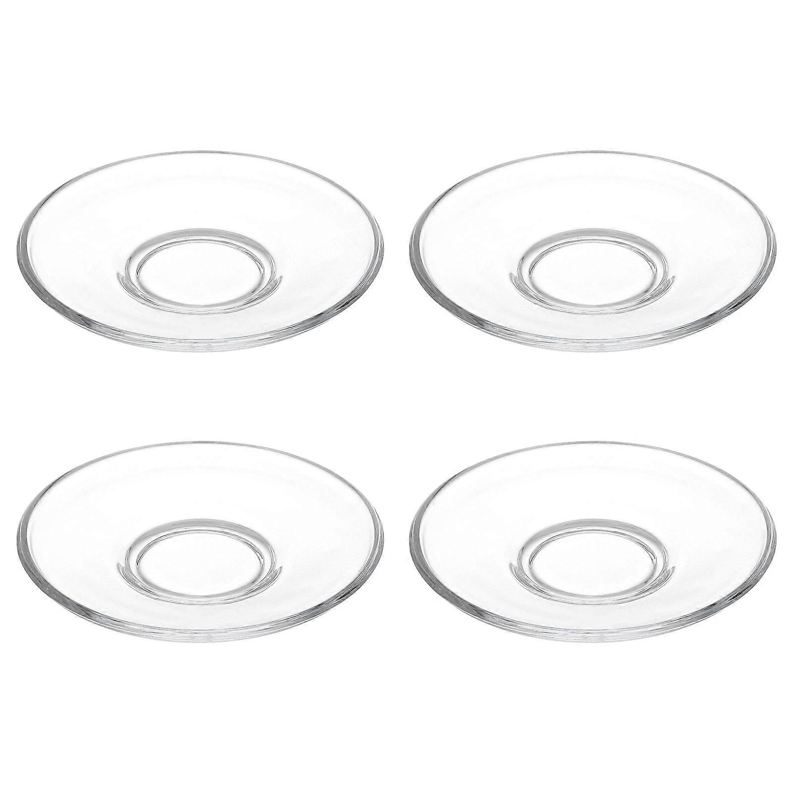 Clear Glass Saucer Plates 4pcs Set Round Tea Coffee Decorative Set