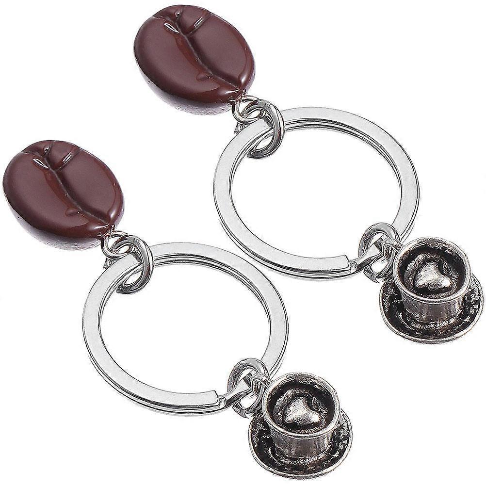2Pc Heart Shaped Coffee Bean Key Chains with Backpack Pendant Assorted Color