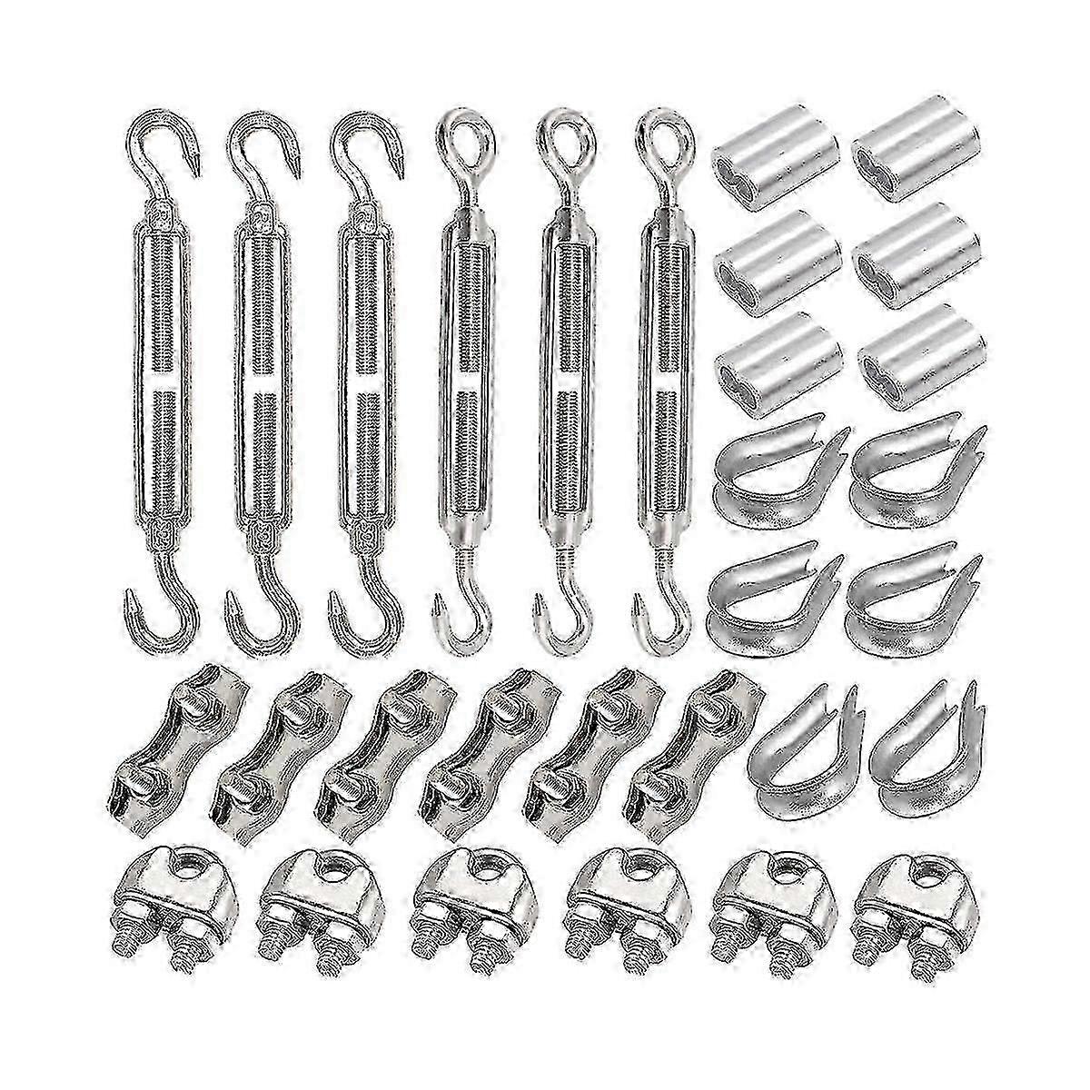 30-Piece M5 Turnbuckle Wire Tensioner Set with Wire Rope Clamp & Thimbles - Heavy-Duty Press Clamp for Tightening XYT Projects