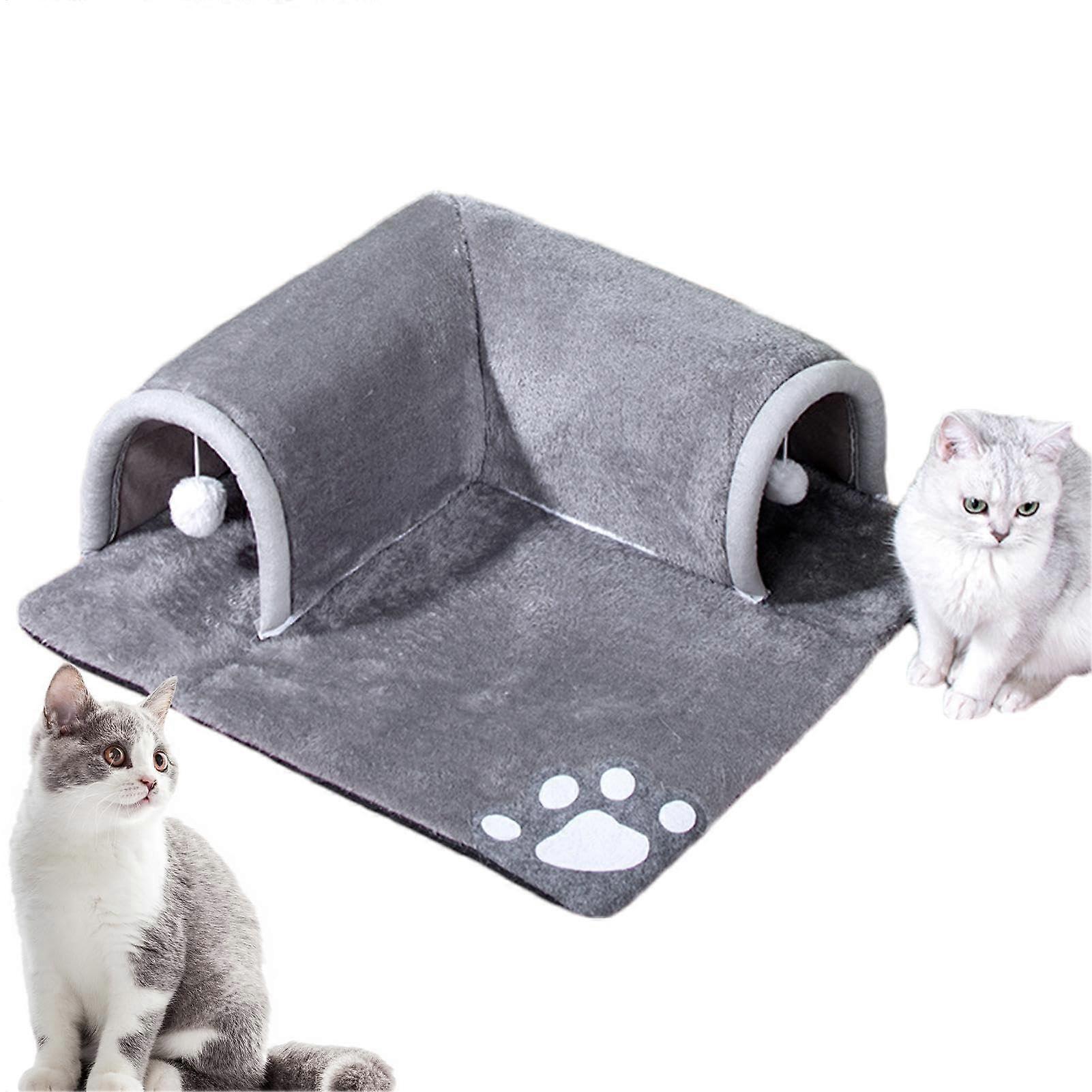 Summer Cat Nest Tunnel All Cat Nest Cats, Night Sleeping Bed, Grey Cat Paw Pattern, Removable Cat Tunnel Bed, NonSlip Mat, Indoor Play Mat