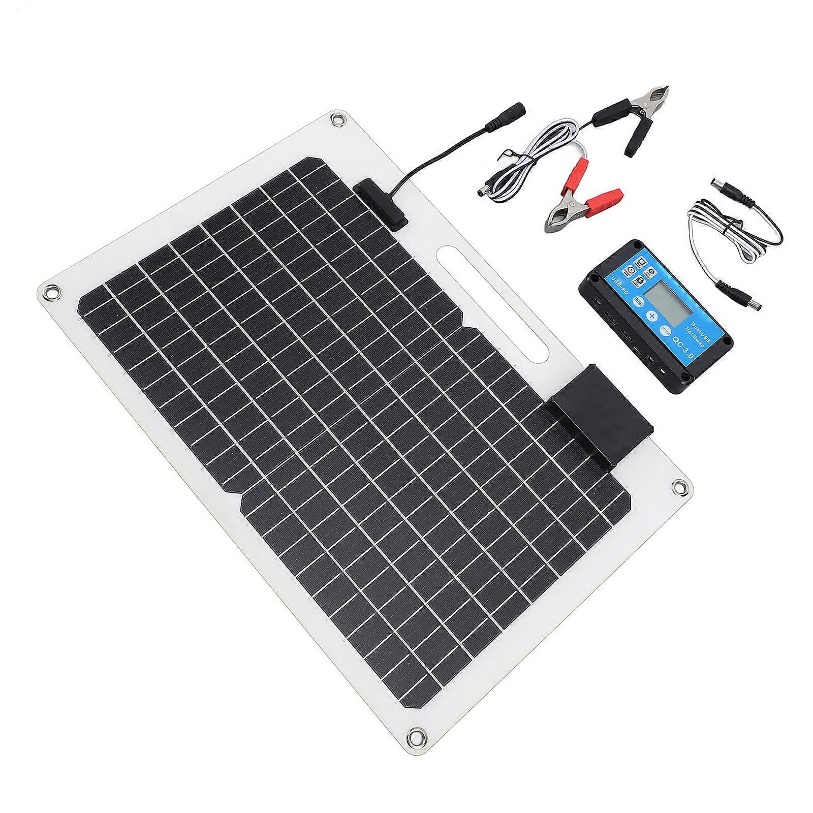 100W Solar Panel Car Battery Charger Double USB Port 12V 24V Output With Intelligent Controller For Vehicles Phones Charging Multicolor