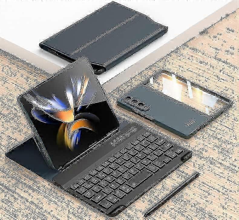 Leather Fold Stand Case Keyboard Compatible With Samsung Galaxy Z Fold 4, Detachable Bluetooth Wireless Keyboard