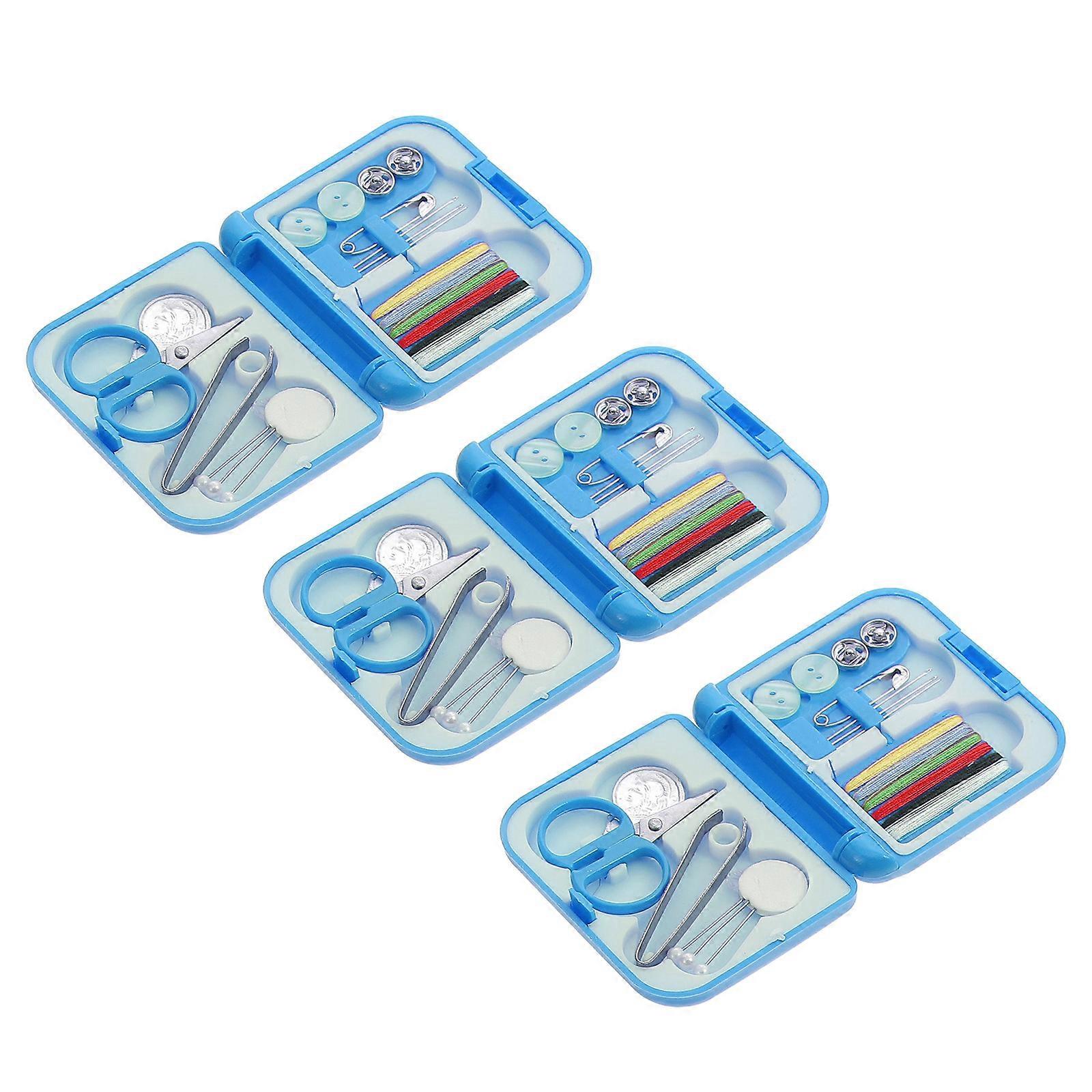 Blue Plastic Sewing Tools with Durable Lightweight Design for Storage and Basic Needle Thread Needs 3 Boxes
