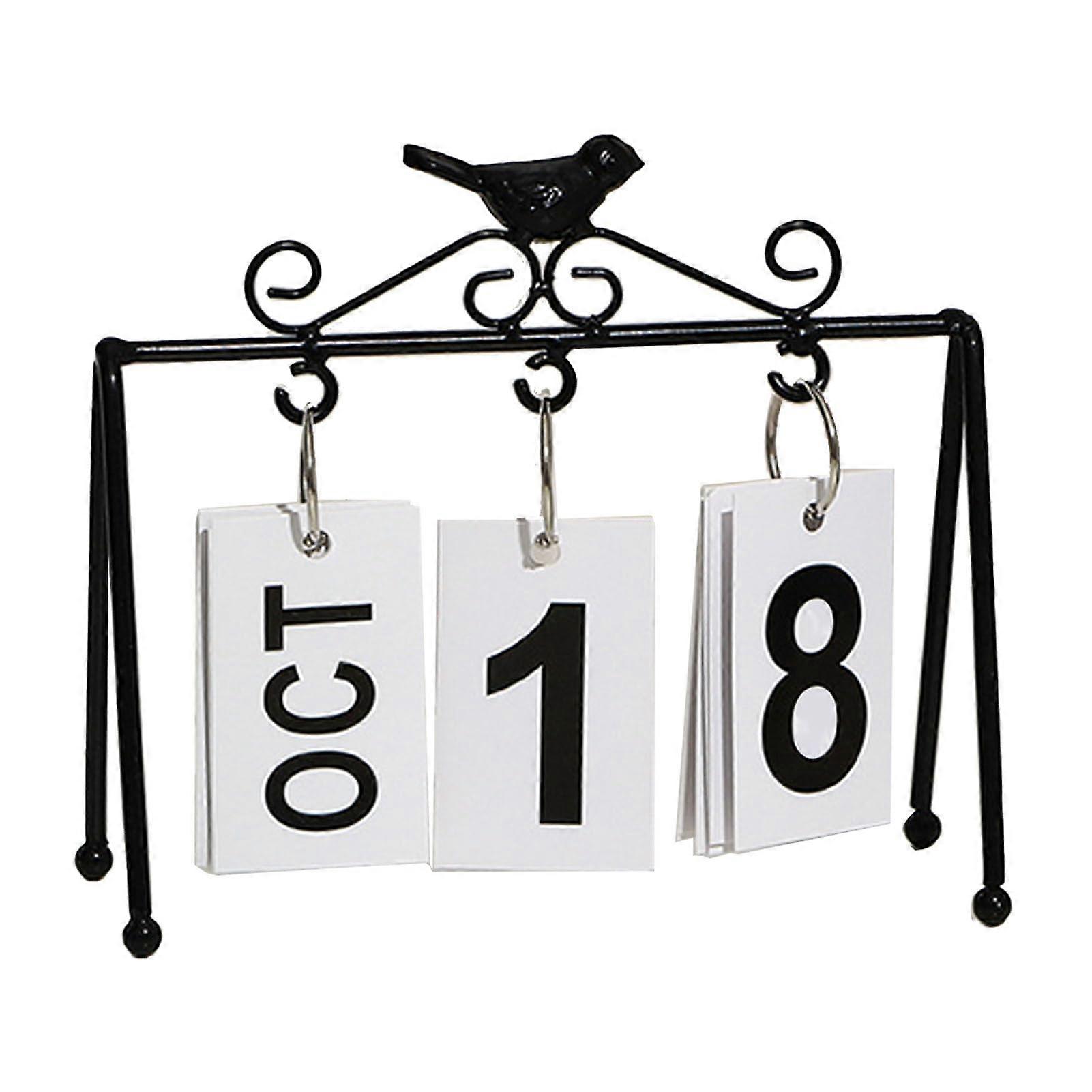 Metal Desk Calendar, Simple Cute Bird Design, Reusable, Elegant, Retro Iron, Manual Folding Desktop Calendar, Perpetual Daily