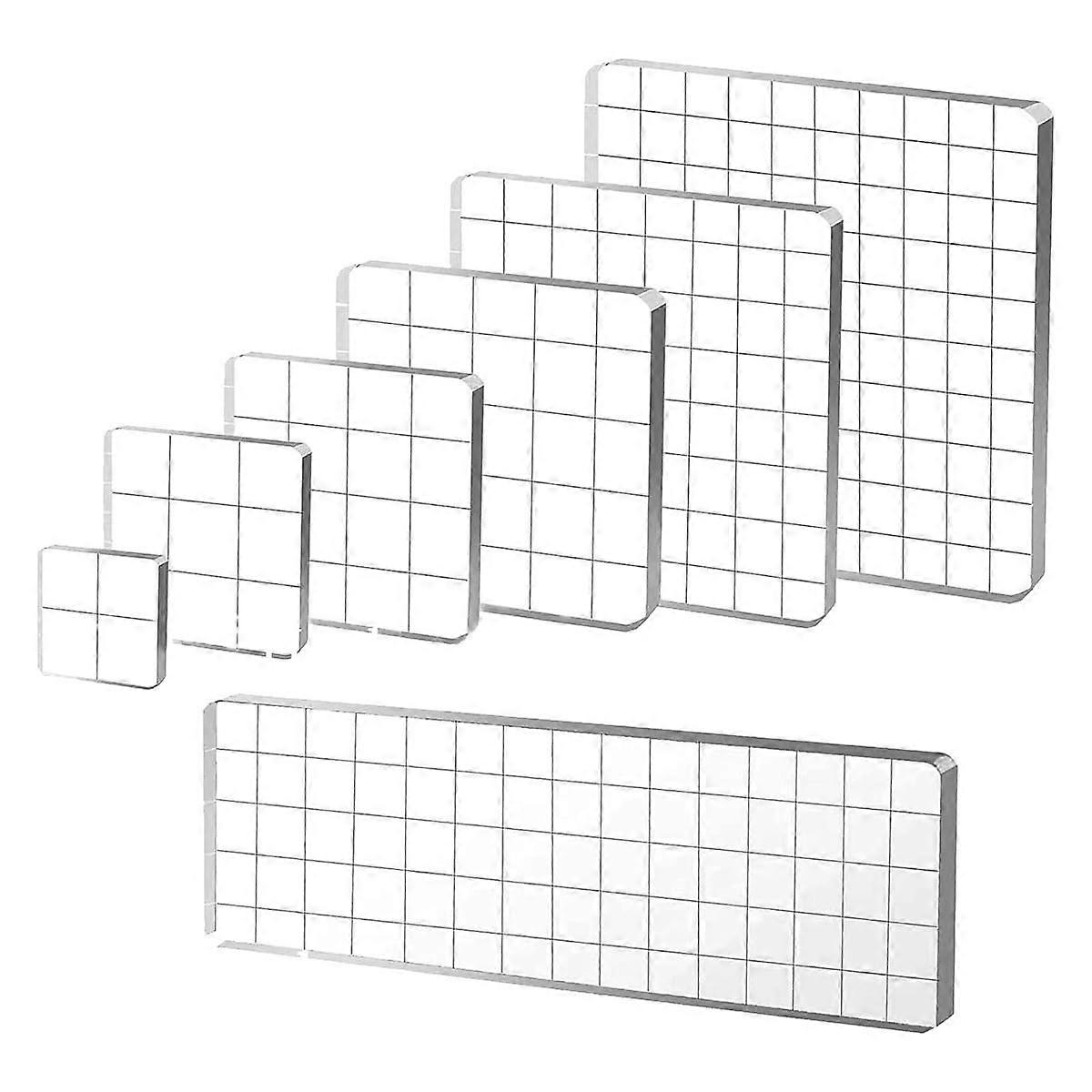 7 Pieces Acrylic Stamp Blocks, Transparent Stamp Blocks Acrylic Blocks for Stamp Tools Set with Decorative Grid