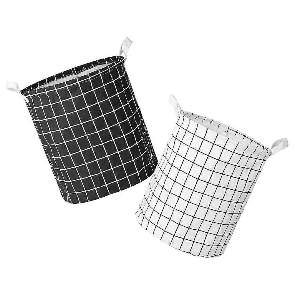 Clothes Organizer Laundry Hamper Rectangular Shape Travel Use Black Grid with White Handles Large Capacity 2Pcs