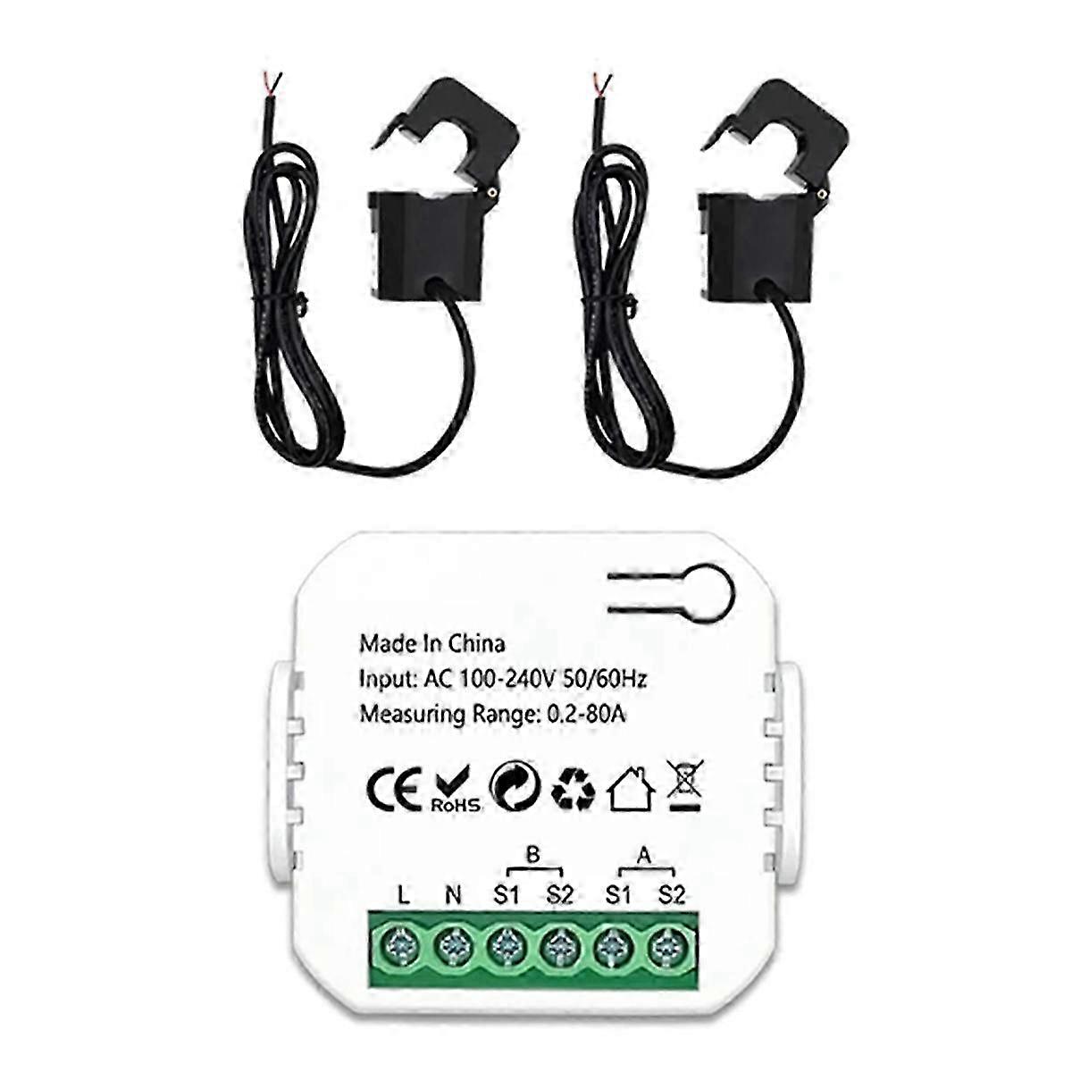 Zigbee 2 Channel Energy Meter Bidirectional With Current Sensor Tuya Smart Monitor Power 80a 110v/240v Gateway Required