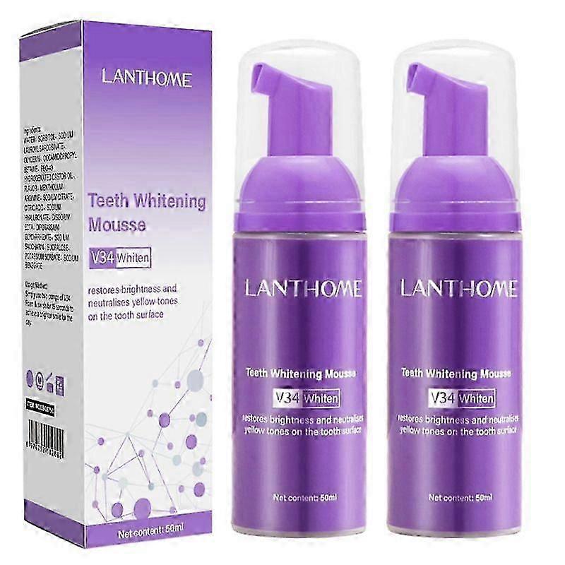 2 Tubes of V34 Teeth Whitening Mousse Toothpaste, 50ml Each for Effective Stain Removal and Oral Hygiene