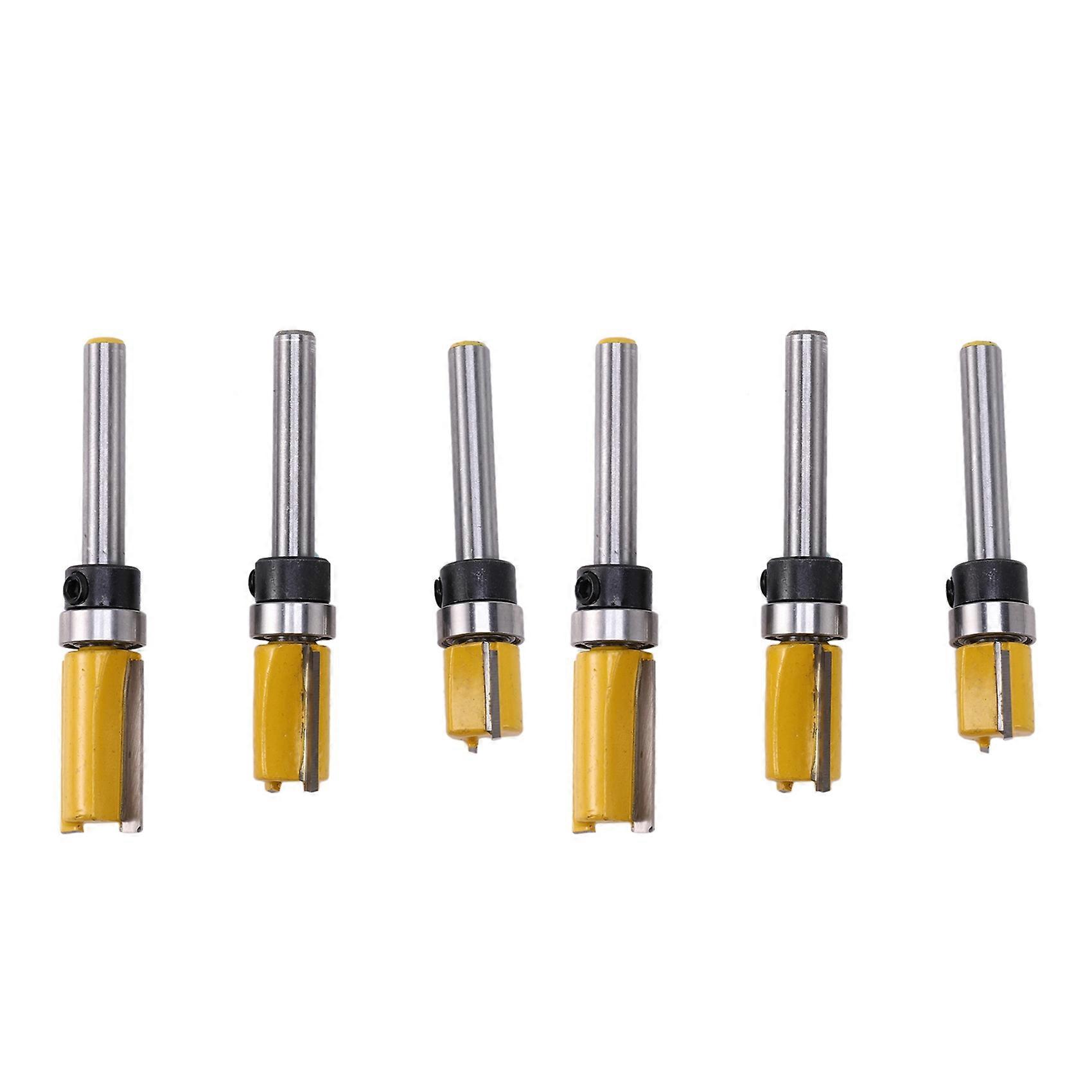 6Pcs 1/4 Inch Flush Trim Router Bit Pattern Bit Top & Bottom Bearing 1/2 Inch Blade Template Edge Wo