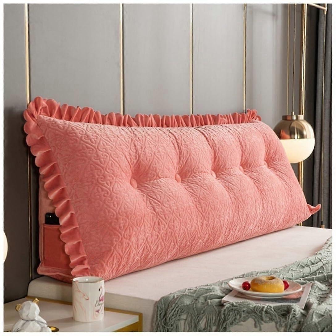 Large Backrest Nightstand Pillow, Backrest Positioning Support Triangular Reading Pillow, Bed/Sofa Long Cushion (Pink)