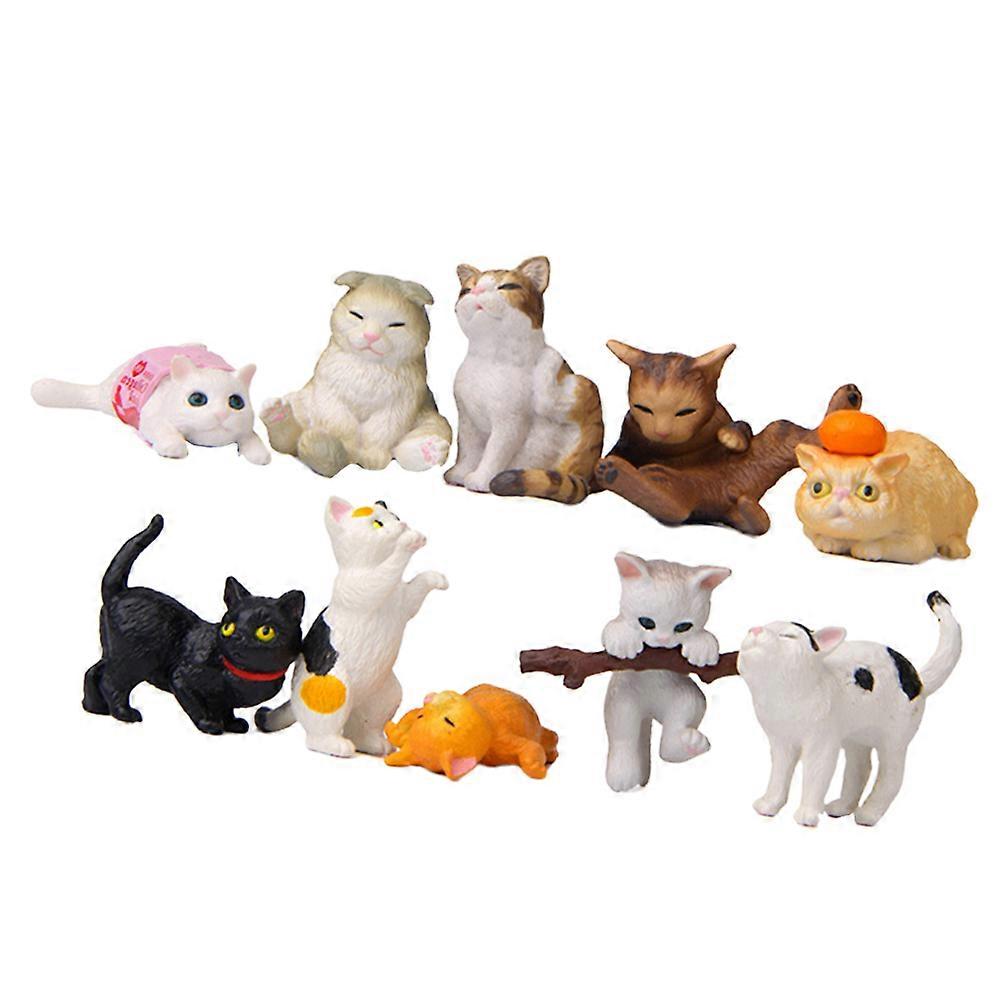 Cute Kitten Figure Set of 10 Pieces Perfect for Home Car Decorations Made of PVC Assorted Colors