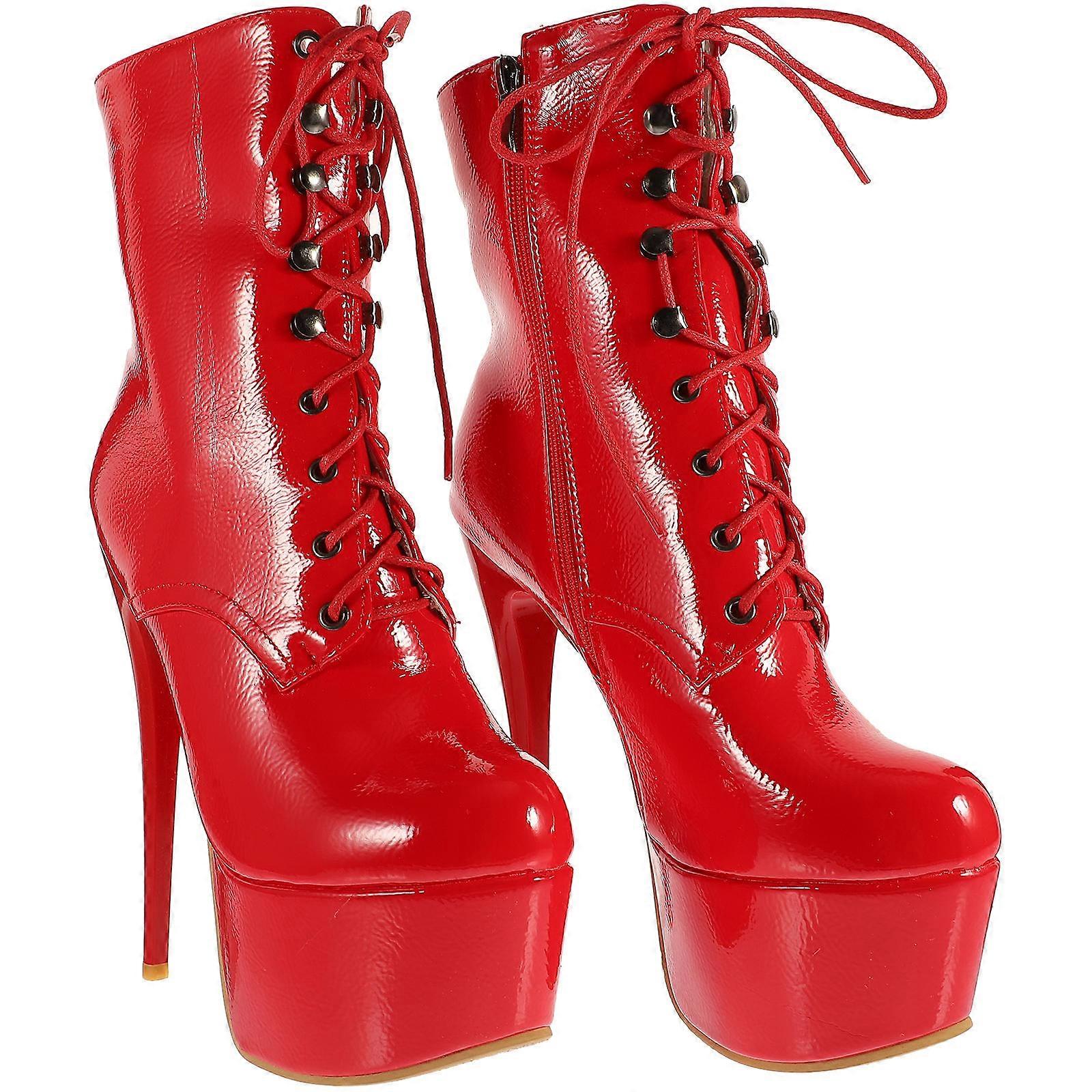 Short Boots Nightclub Stage Performance Patent Design Red 1Pair