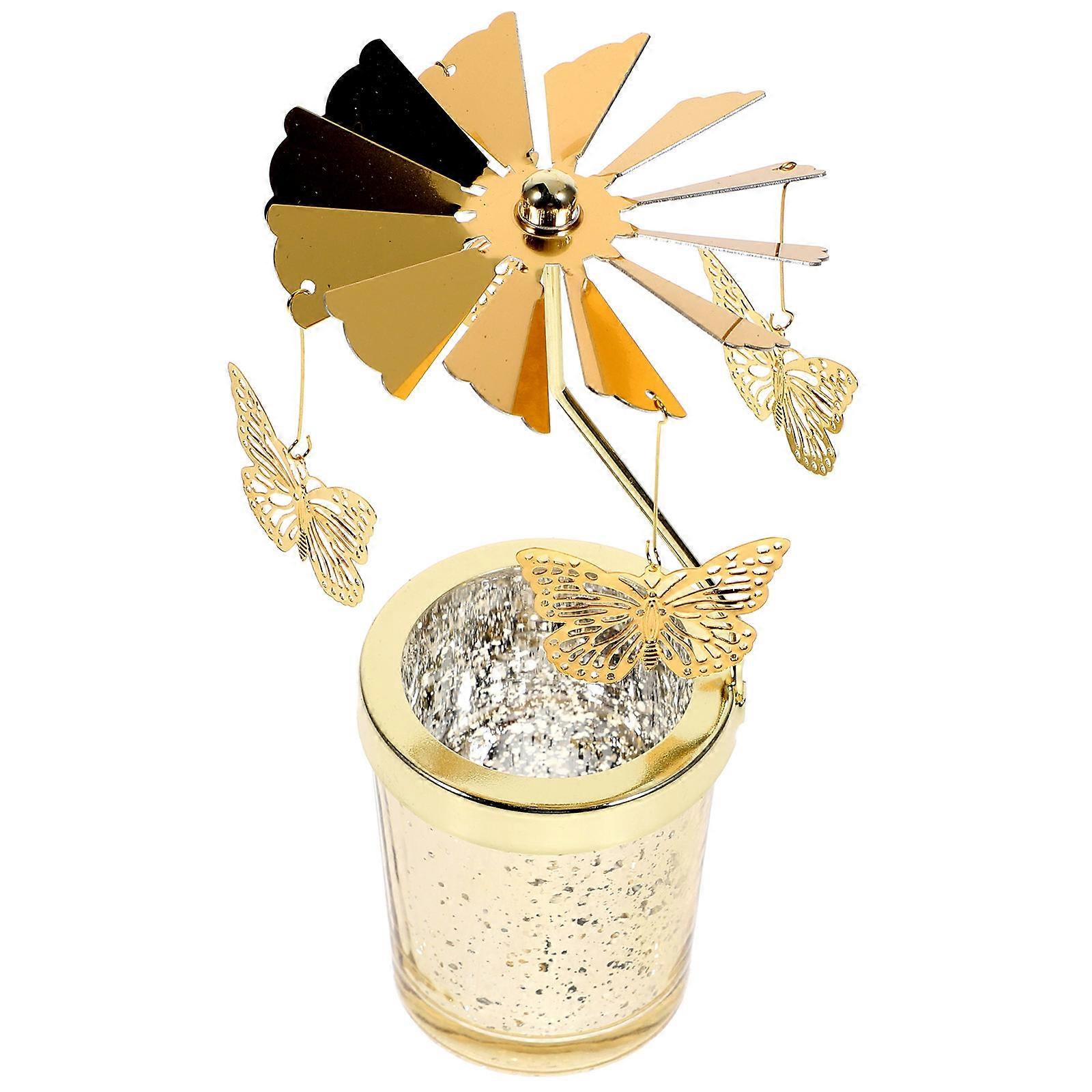 Golden Rotating Tealight Candle Holders Set for Home Party Wedding Table Centerpiece Decor 2pcs
