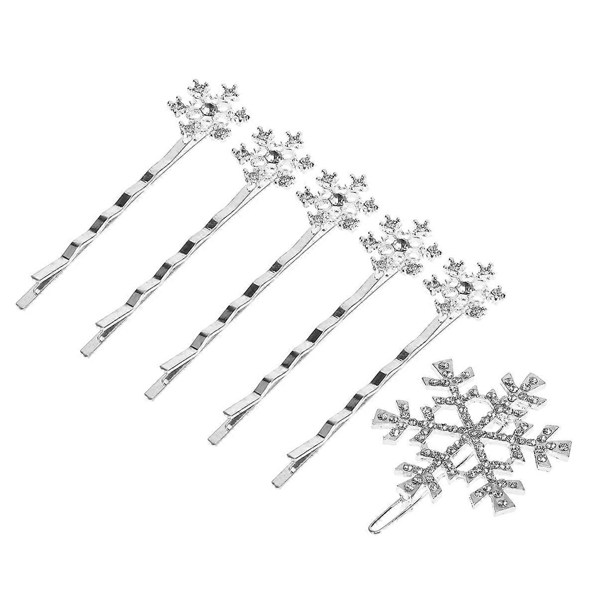 Elegant Snowflake Hairpins and Brooch Made of Durable Alloy in Silver Color for Decoration 6pcs