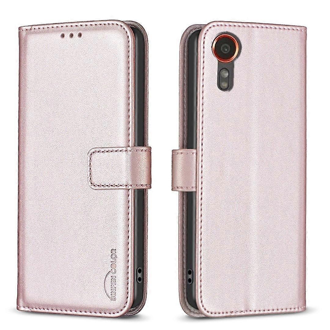 BINFEN COLOR BF17 Pour Samsung Galaxy Xcover7 Flip Cuir Coque Portefeuille De Téléphone - Rose Gold