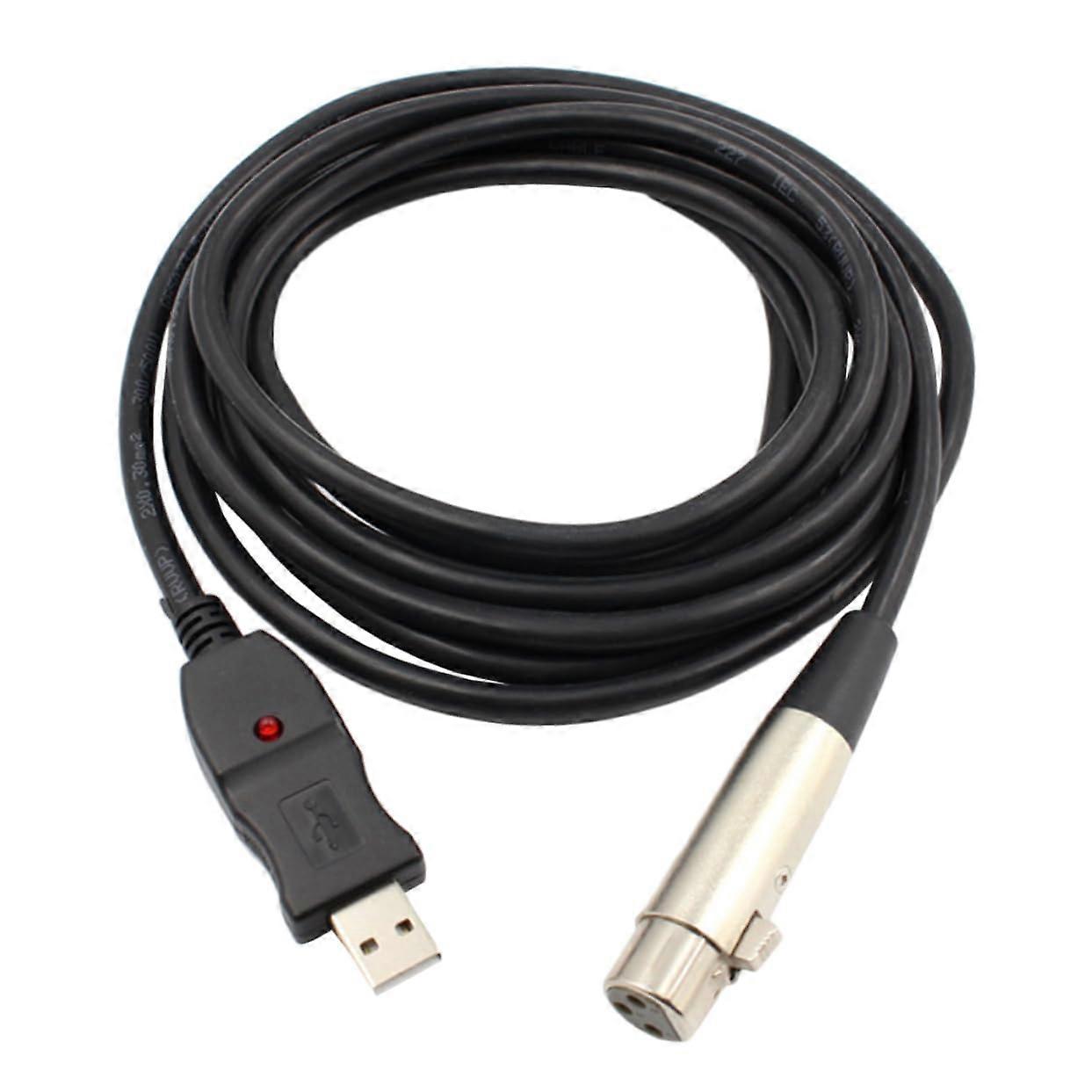 USB Microphone Cable Adapter XLR Female to USB Male Connector PVC Black for Microphone Recording and Singing