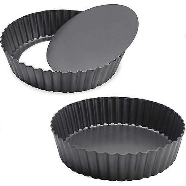 2-pack nonstick tart pan, quiche pan, carbon steel deep dish pie pan with removable bottom (11 inch)