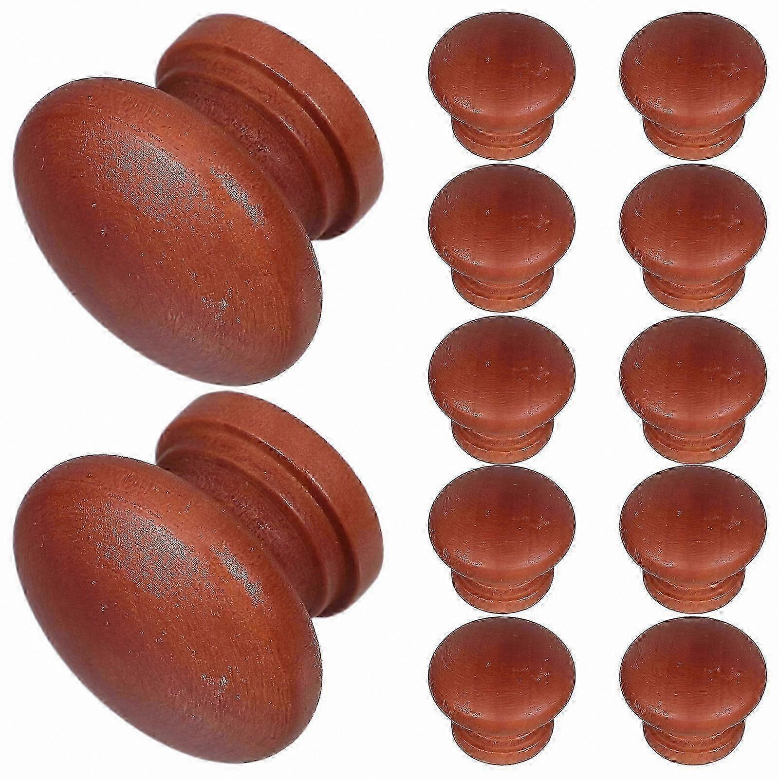 Cabinet Knobs Wooden Drawer Handles For Cabinets Simple Design Furniture Hardware Dark Red 12Pcs
