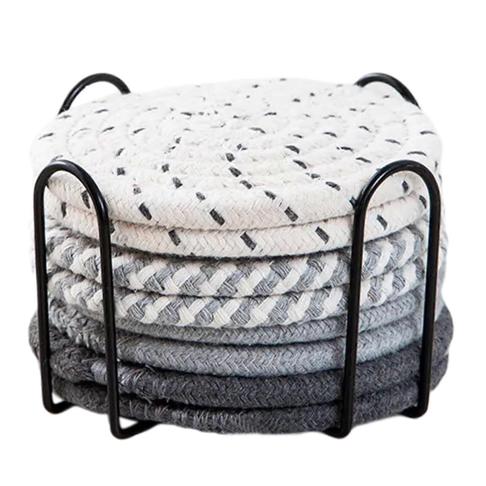 Round mats, drink mats, round, woven mats, handmade, meal mats, polyester, cotton, suitable for various settings, 8 pieces gray.