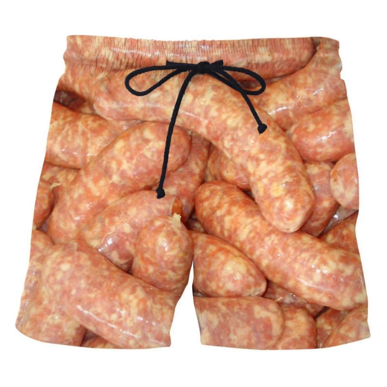 Men's Sausage Print Wide Leg Elastic Waist Drawstring Shorts