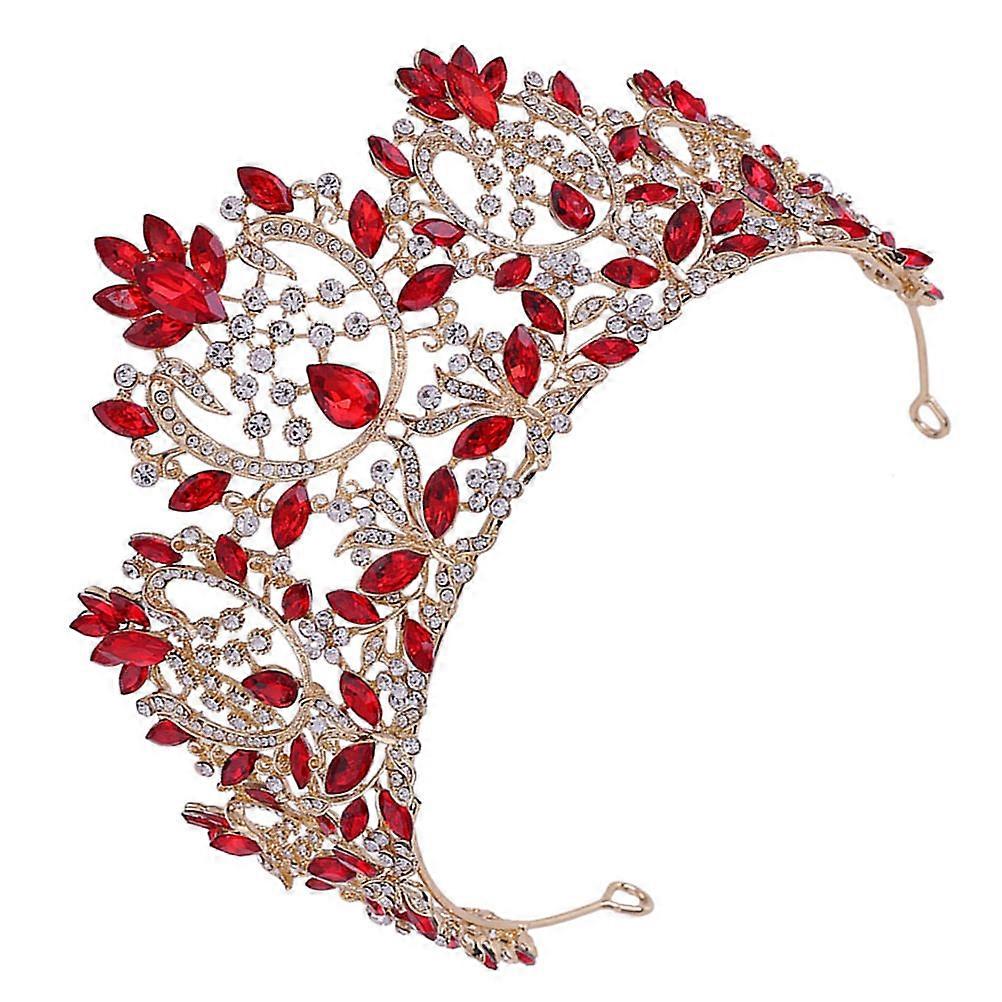 Baroque Style Bridal Crown Red Rhinestone Alloy Wedding Headdress Elegant Vintage Tiara for Cosplay Photography and Performance
