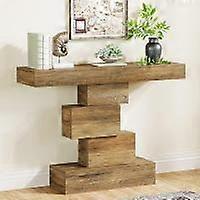 Tribesigns 42.5" Farmhouse Console Table, Narrow Wood Sofa Table Behind Couch with Geometric Base, Industrial Entryway Accent Table for Living Room