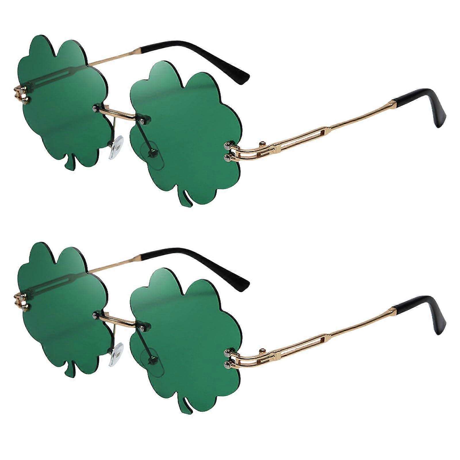 St Patrick's Day Glasses Set of 2 Green 4 Leaf Clover Design for Parties Events Celebrations Ideal for Festivities