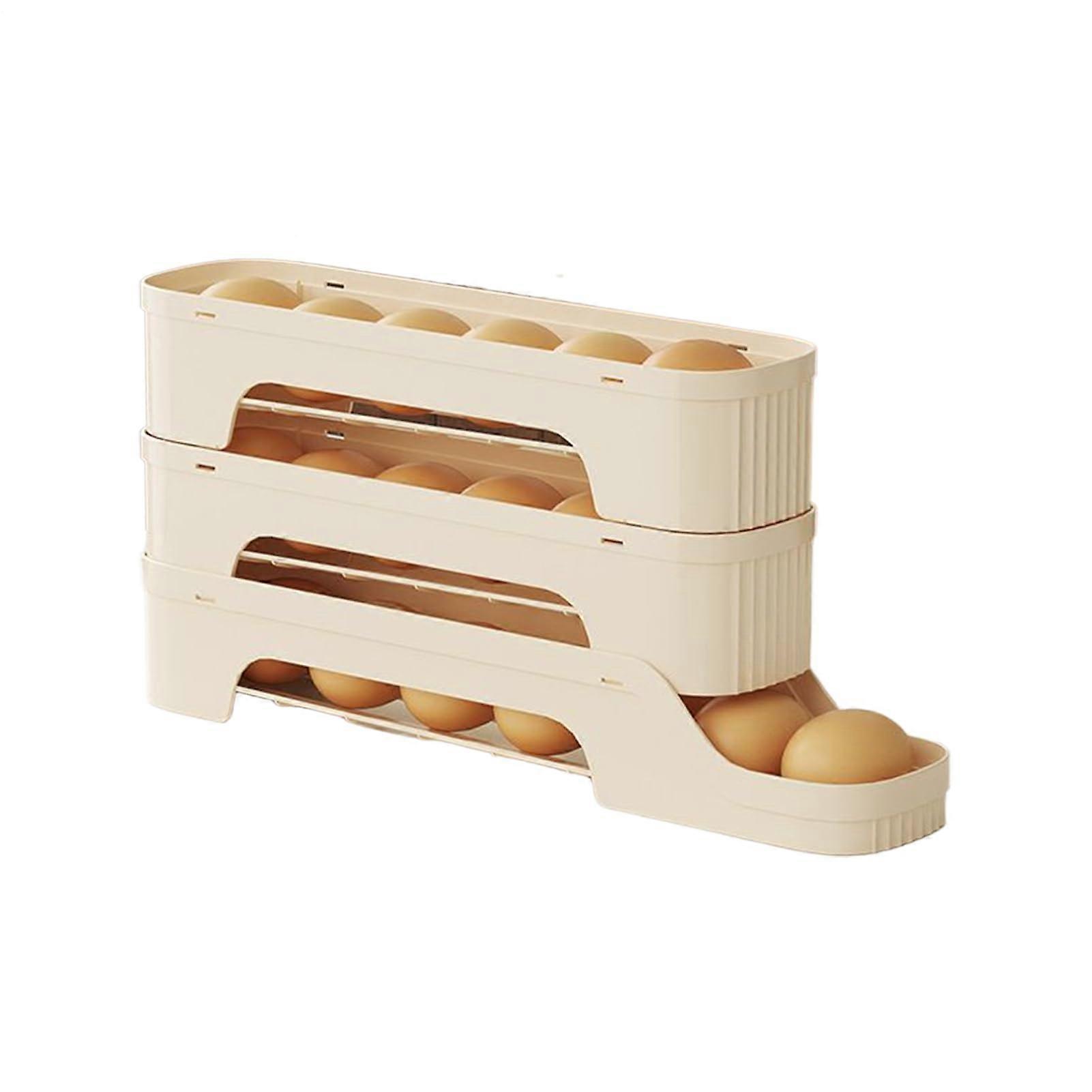 Refrigerator Egg Holder With Automatic Roll Dispenser Ventilated Non Slip 3 Tier Egg Storage Organizer