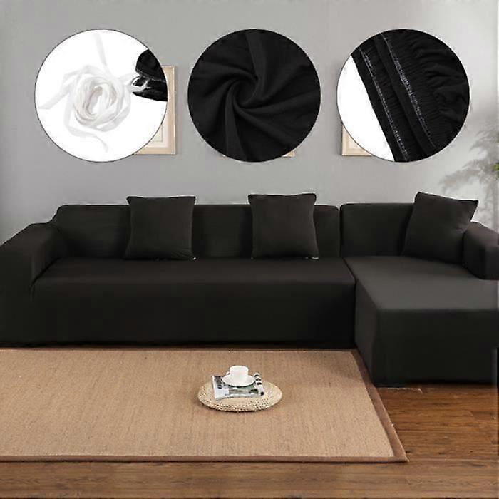 Sofa Cover - DAN&DRE - 3+2 Seater L-Shaped - Soft Polyester - Black