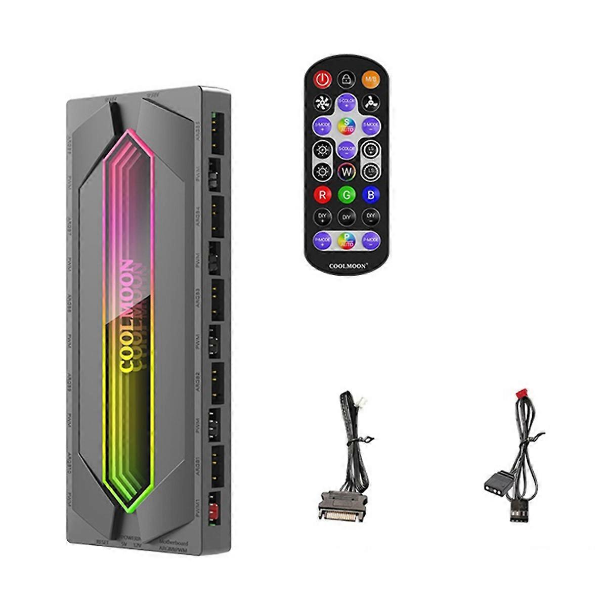 22 in 1 5V 3Pin ARGB and PWM HUB Controller PWM Fan Hub Splitter Power Remote for PC Cooling Fan Light Strip Black