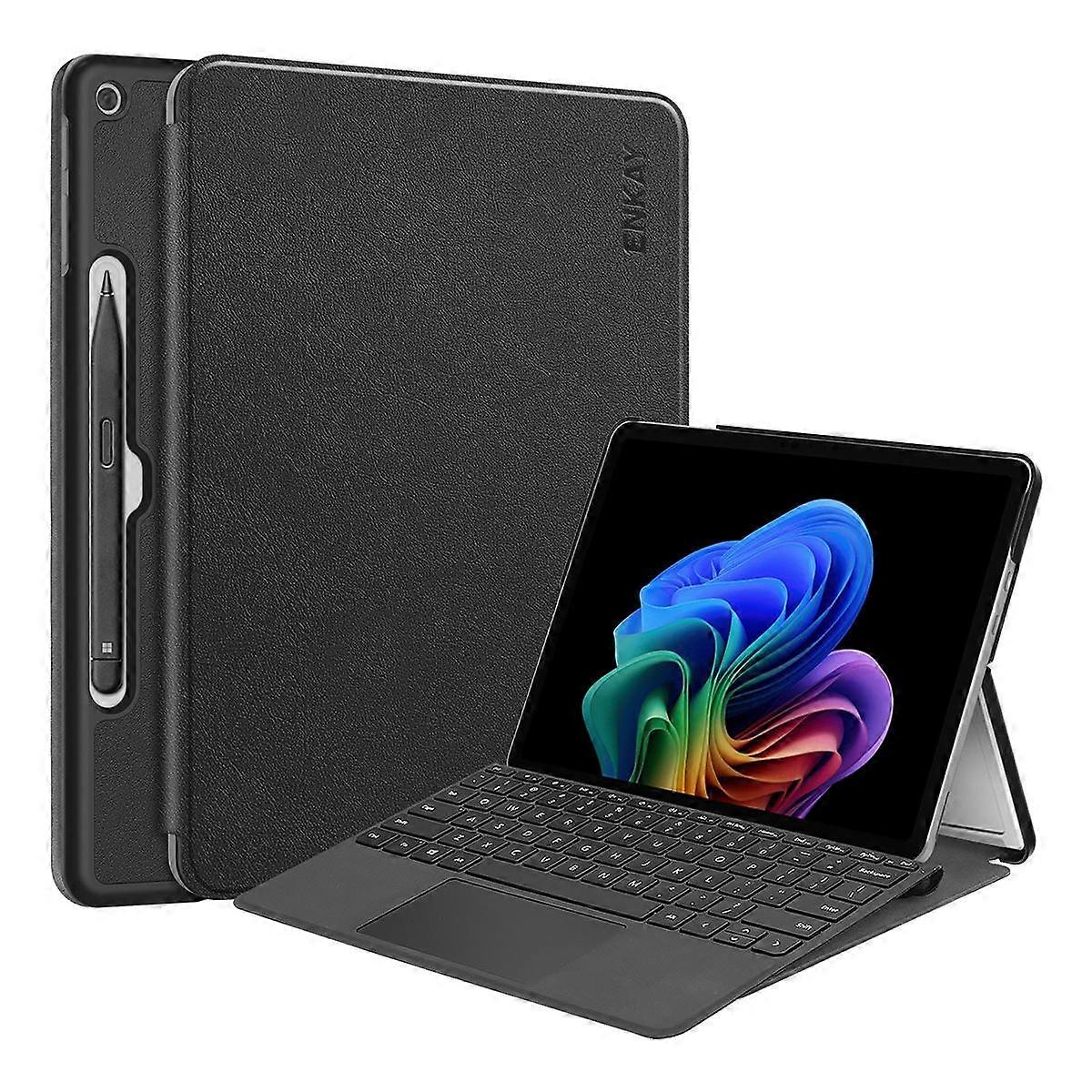 ENKAY Tri-fold Custer Texture Voltage Leather Stand Tablet Case with Pen Slot For Microsoft Surface Pro 12