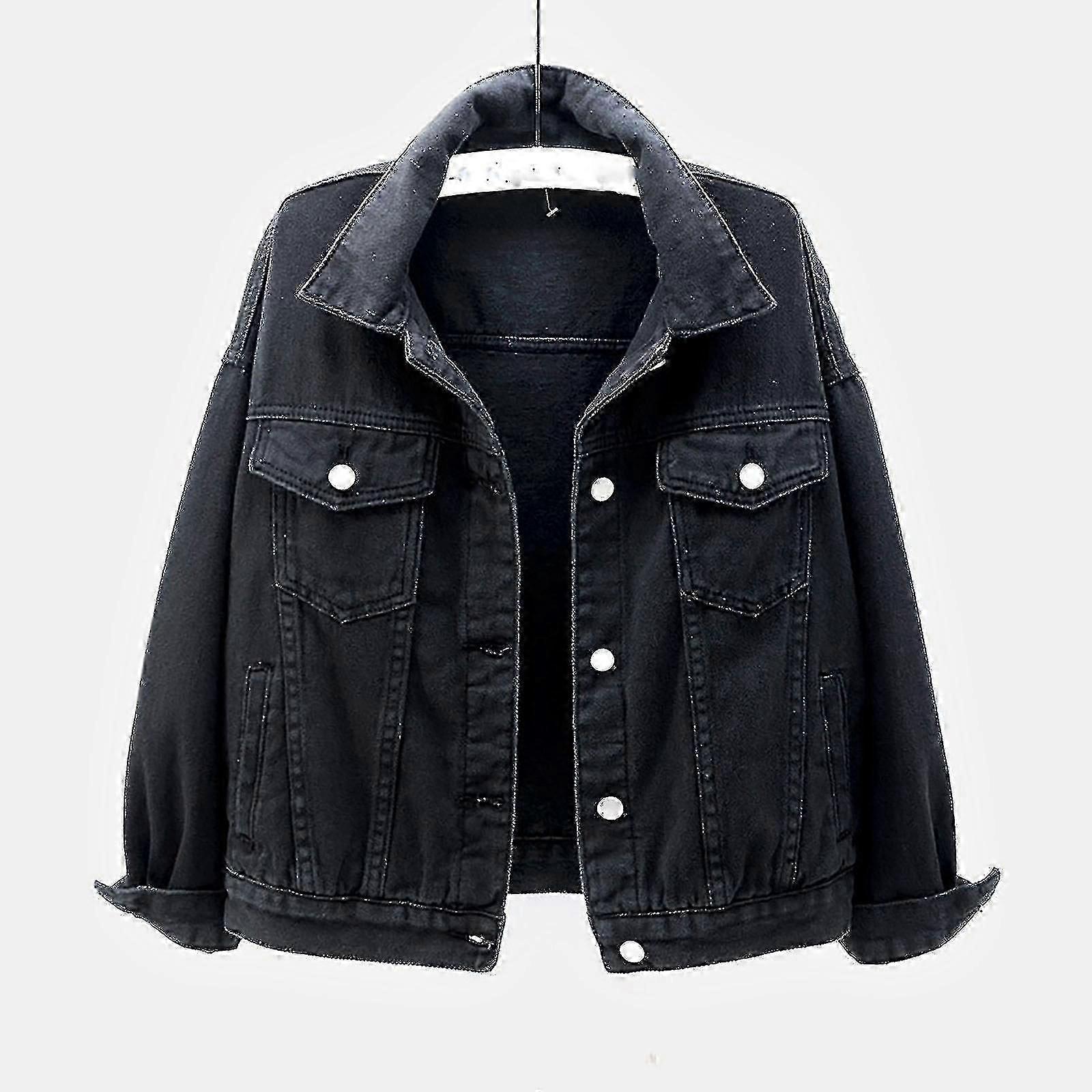 Dam vår- och höstkappor varm enfärgad långärmad jeansjacka ytterkläder
