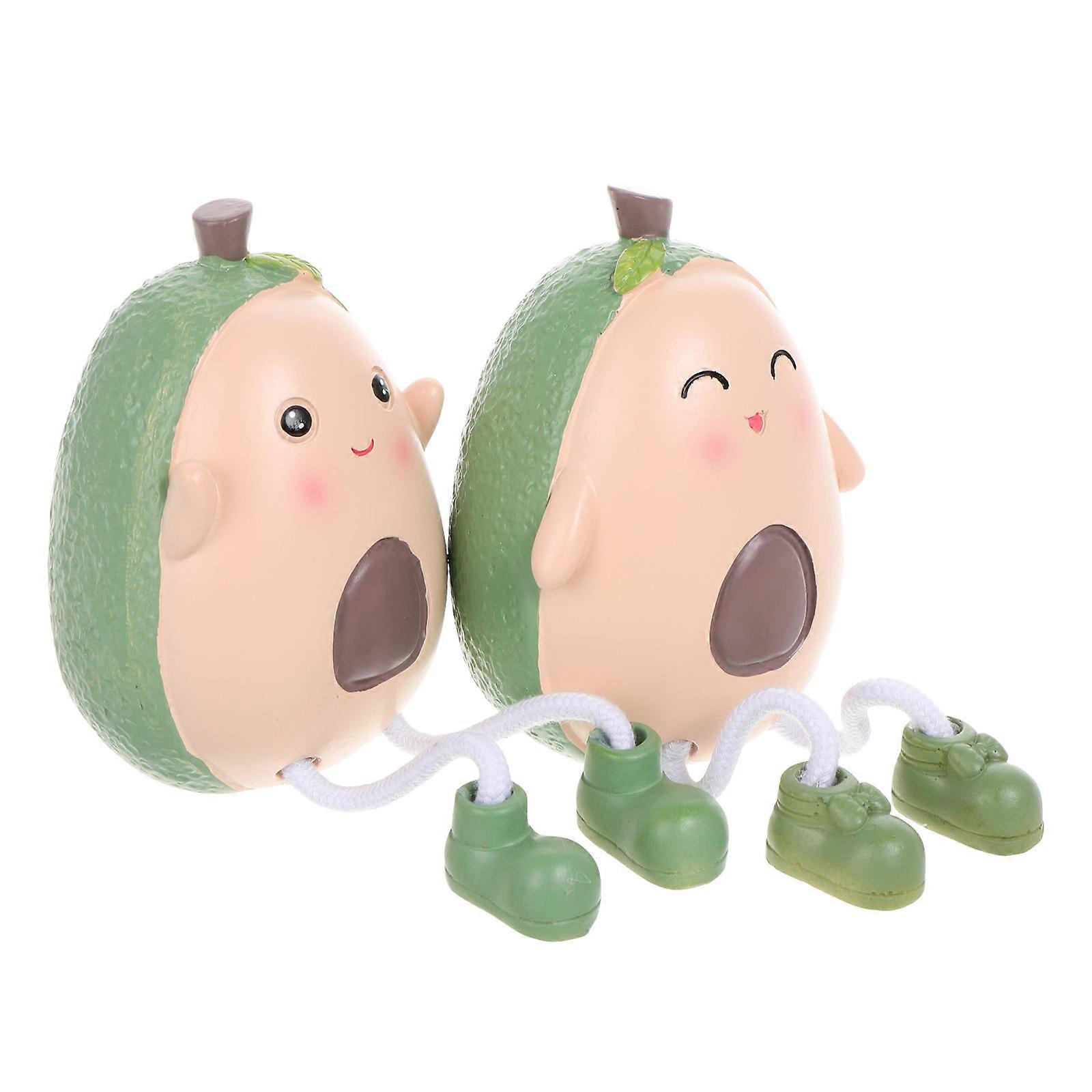 Resin Avocado Craft Hanging Desktop Ornament Cartoon Multi Color Decoration 2Pcs