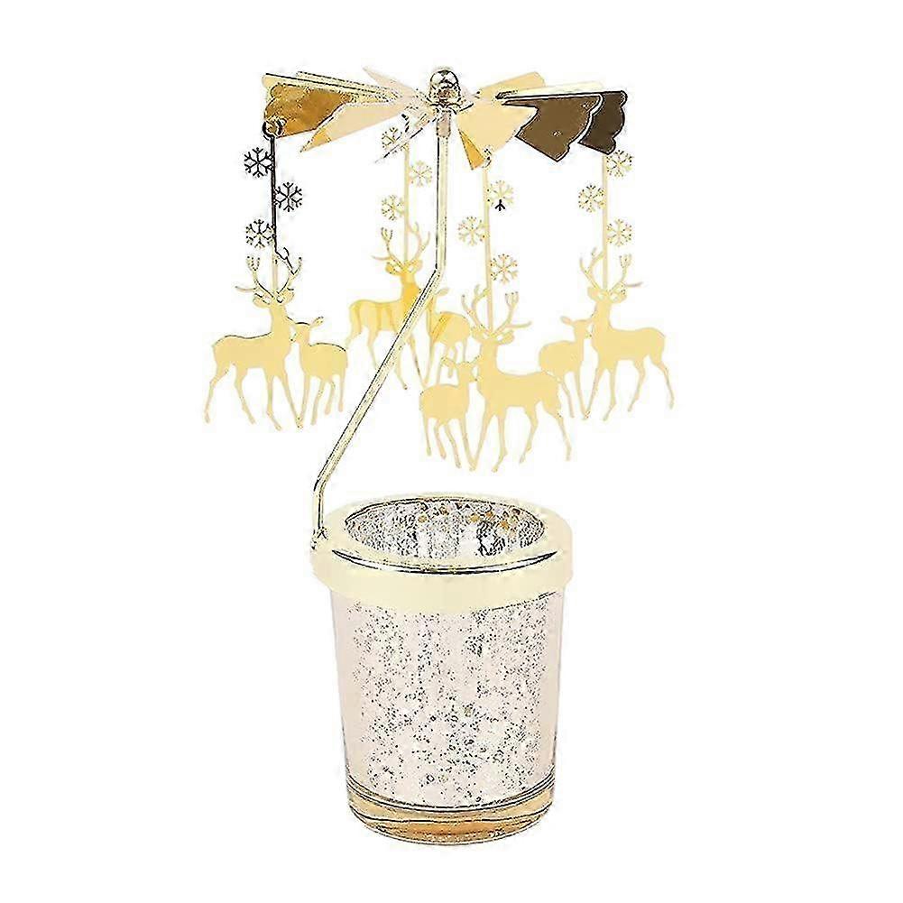 Christmas Candle Holders, Rotating Candlestick, Gold Starlight Glas...