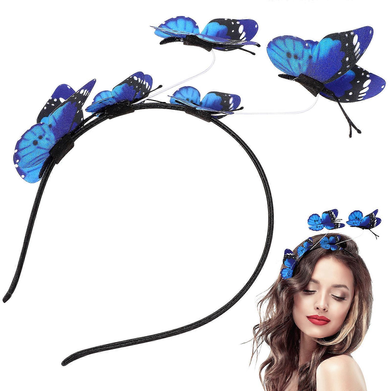 Butterfly Headband Decorative Hoops for Masquerade Parties Blue Elastic Design 1Pack