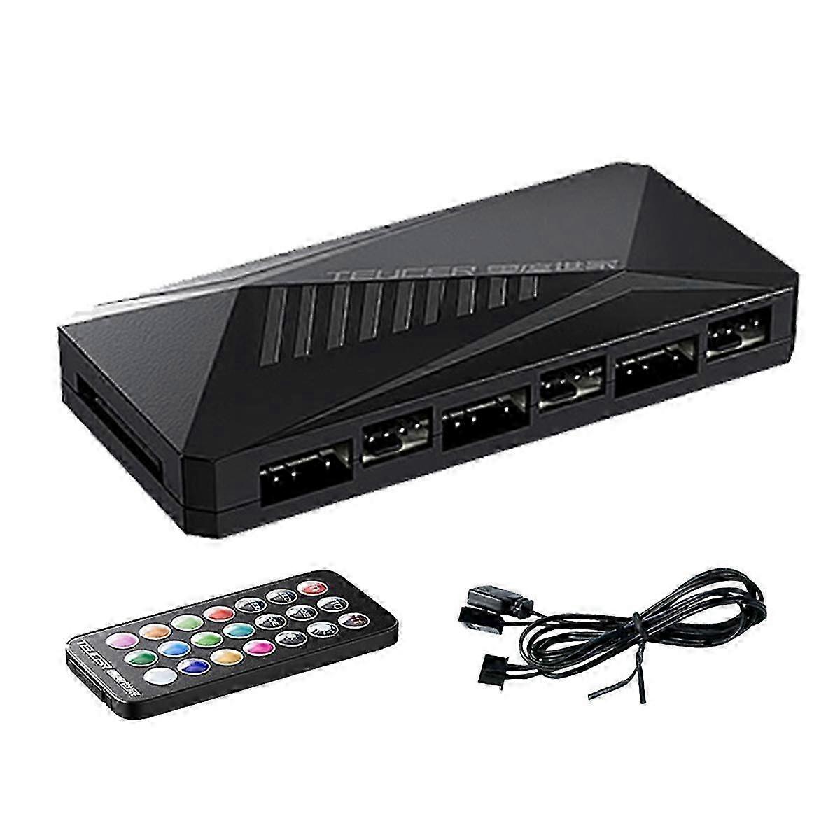 6P ARGB 6-Way Splitter 5V 3Pin Fan Controller Hub SATA Powered 4Pin PWM Magnetic Standoff Hub for PC Case