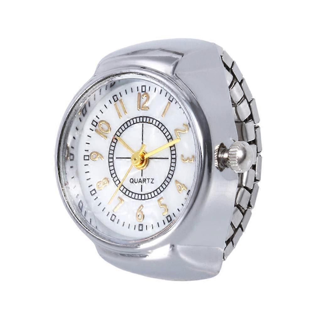 Mens Finger Ring Watch With Elastic Band, Quartz Movement, Simple Dial, One Size, Silver
