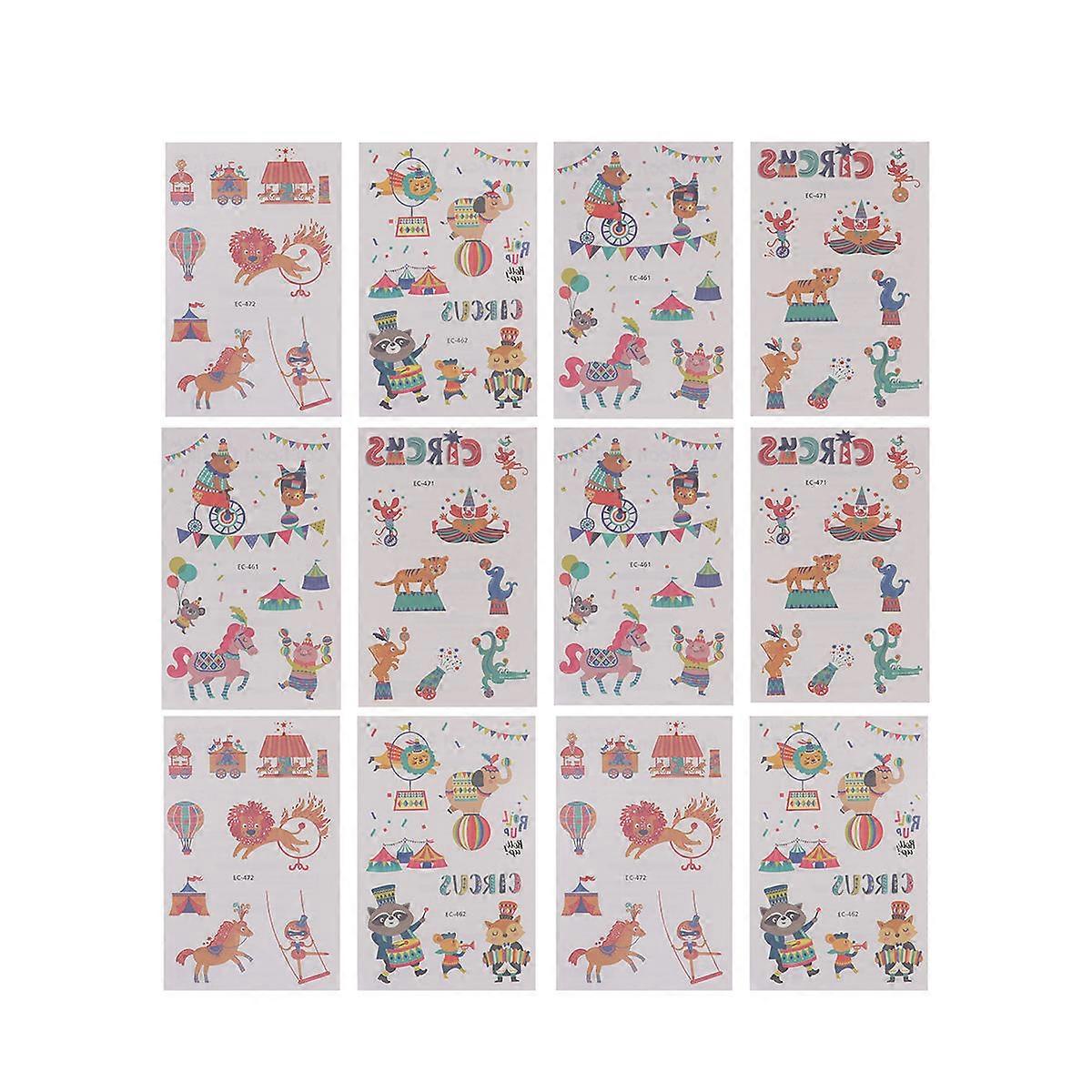 Children Animals Sticker Sheets Circus Theme Party Supplies Assorted Color Waterproof Removable 12sheets