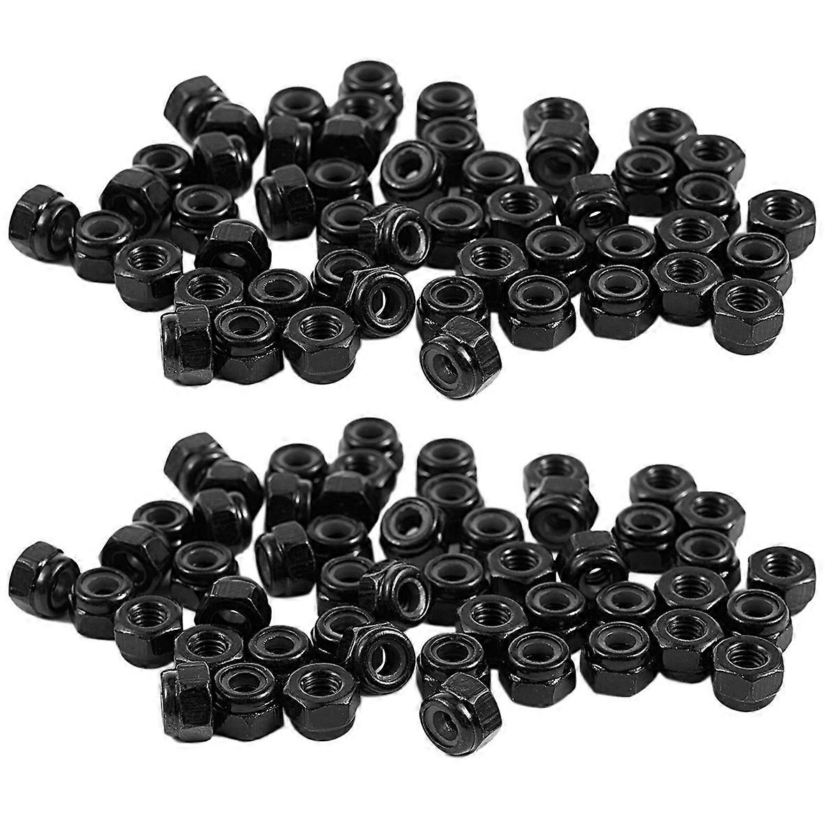 M2.5X0.45mm Zinc Plated Nylon Insert Hex Lock Nuts Black 100Pcs