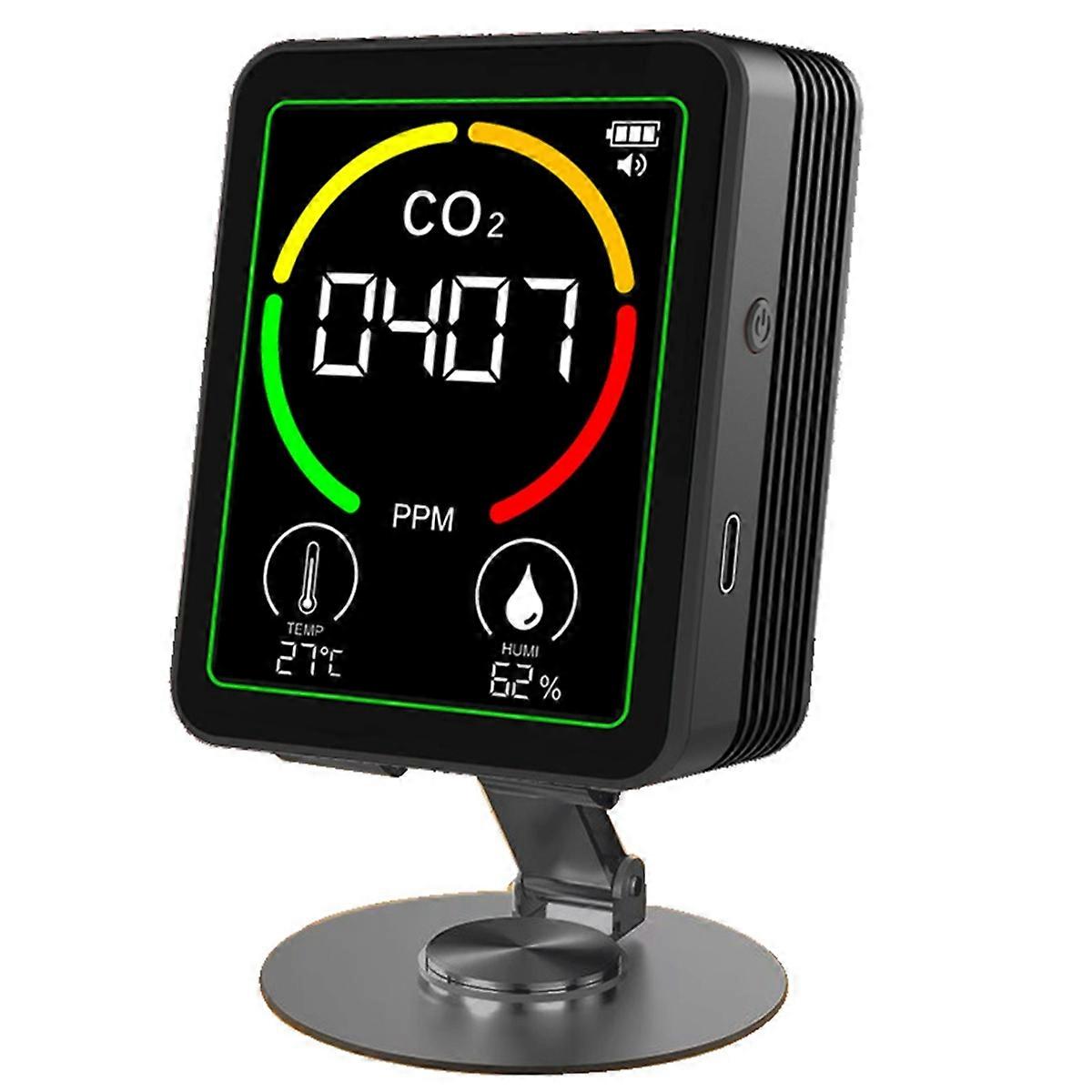 MT03 Air Quality Monitor with Stand CO2 Temperature Humidity Tester CO2 Detector Carbon Dioxide Detector Black