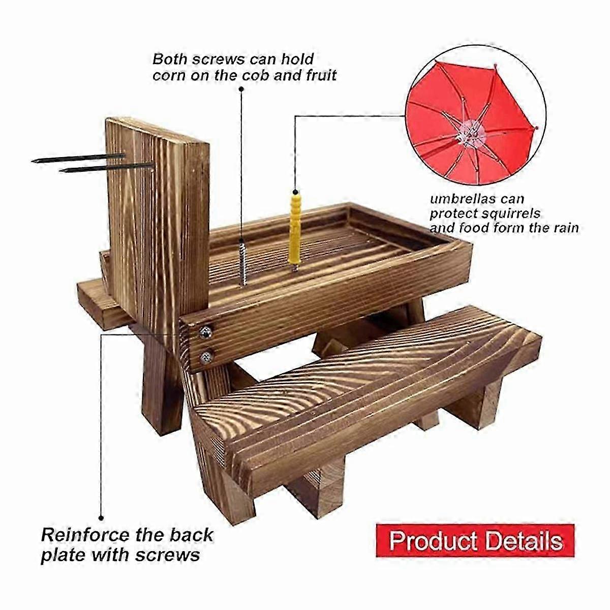 Squirrel Feeder Picnic Table with Umbrella,Wooden Squirrel Feeders for Outside,Cute Chipmunk Feeder+Solid Structure B o