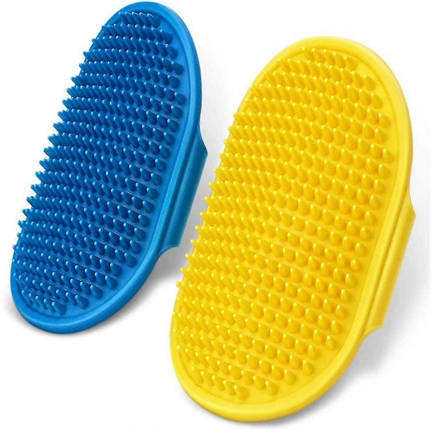 Pet Adjustable Bath Brush Rubber Shower Massage Brush with Handle (Yellow+Blue)