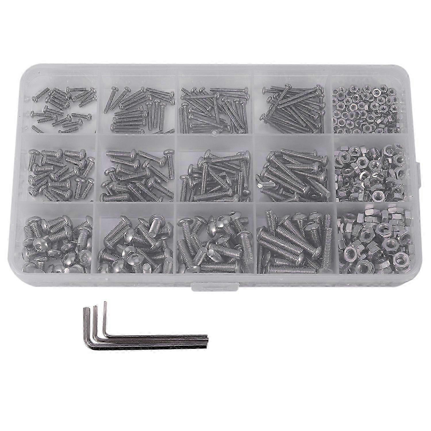 480Pcs Button Head 12 Sizes Screw And Nuts Kit,M2 M3 Steel Set