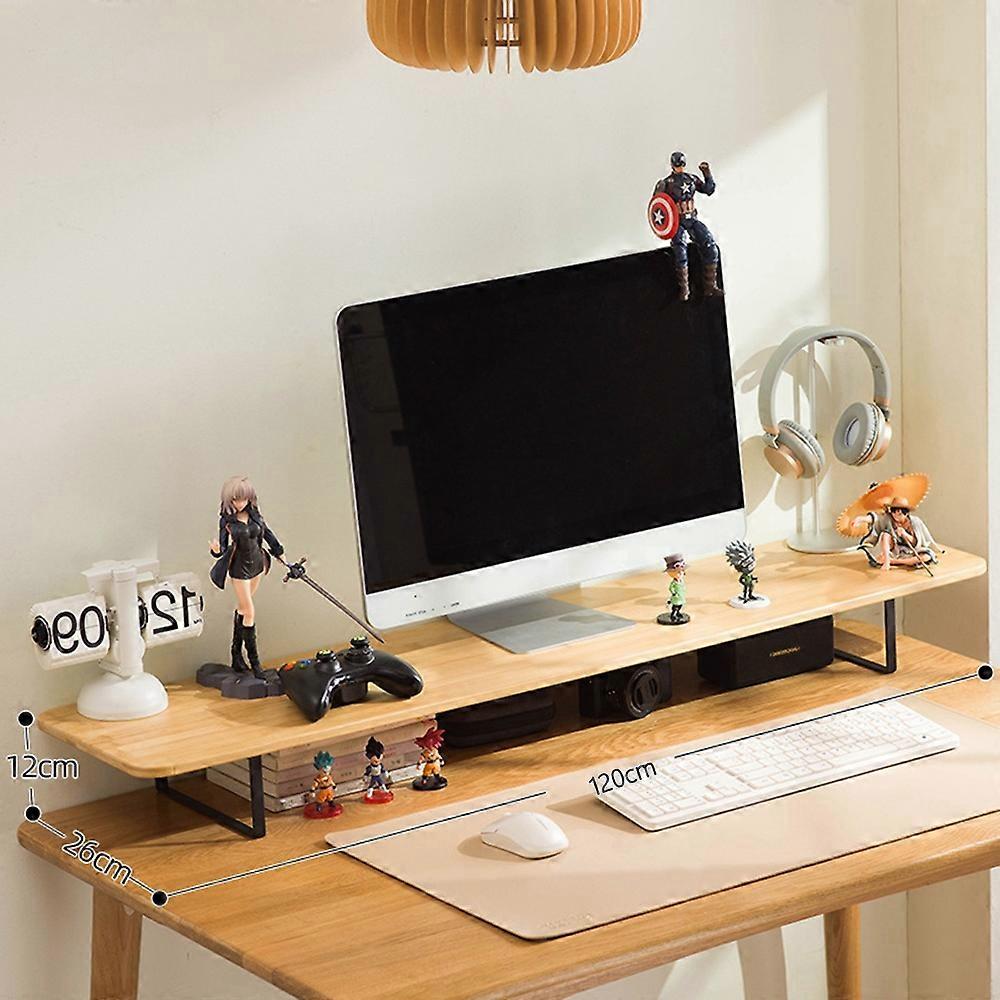 Adjustable Height Monitor Stand Riser for Desktop Computer Office Desk Organizer Bamboo Storage Shel