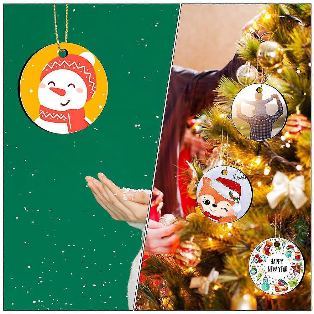 Sublimation Pendants Round Christmas Tree Ornament Hanging Decoration White Density Board Diy Project 30Pcs