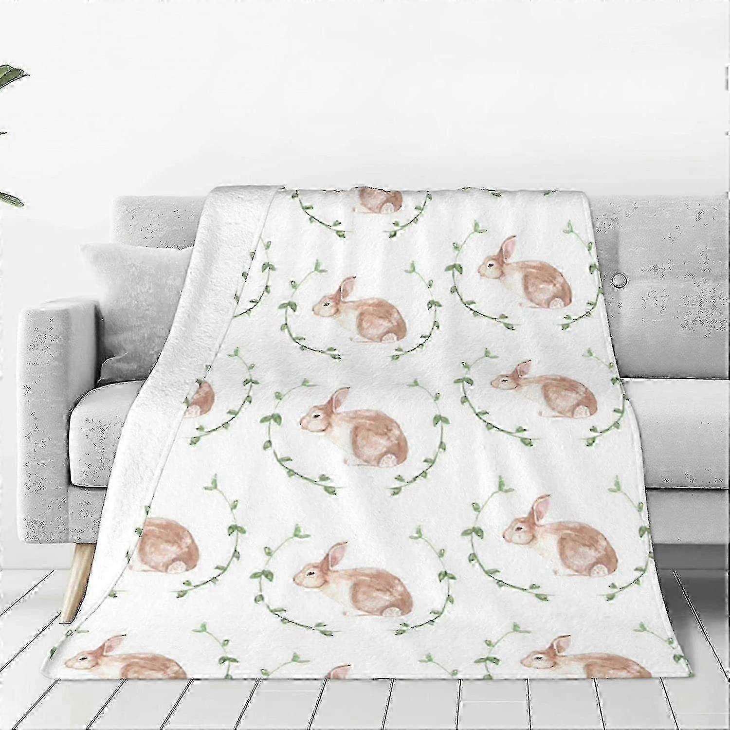 Rabbit Patterned Fleece Blanket - Warm Decorative Throw for Bedroom Living Room 50x40