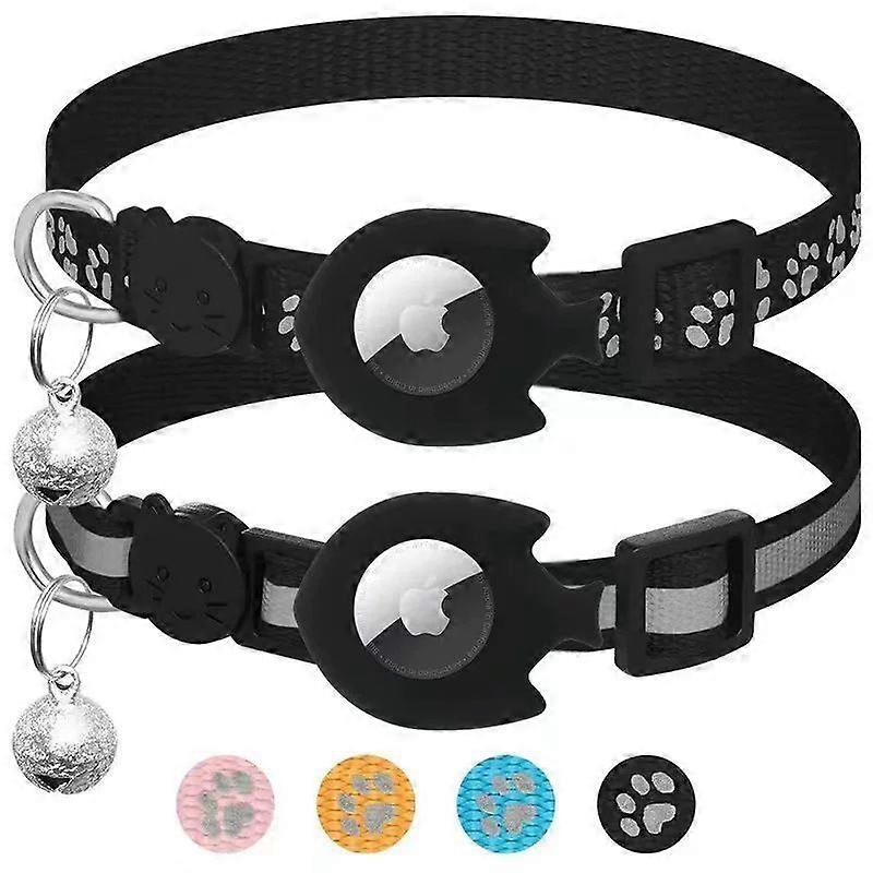 2 Pack Airtag Cat Collar Breakaway with Bell,Reflective Kitten Collar with Apple Airtag Cat Collar Holder,Adjustable 7-12In,Safety Buckle for Girl Boy