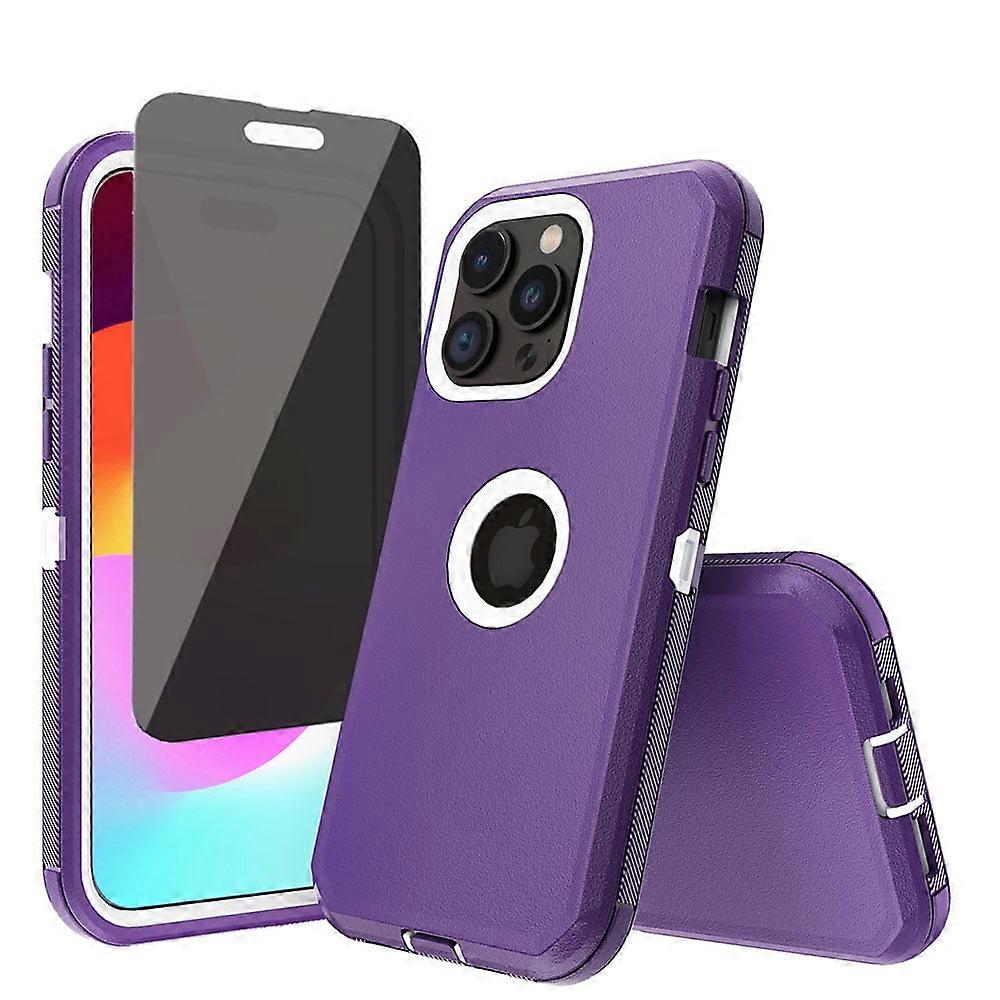 Xhy for compatible with iPhone 15 Pro Max Case with Privacy Screen Protector, Military Grade Heavy Duty 3-in-1 Shockproof Armor - Purple+White