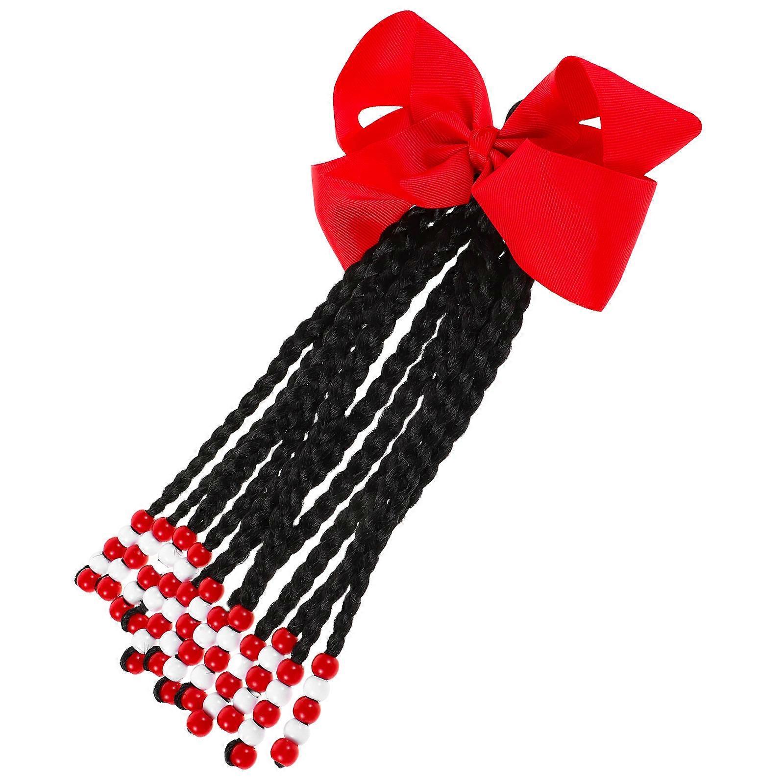 Extensions de cheveux queue de cheval tressées rouges pour enfants avec décoration nœud papillon, 5 pièces