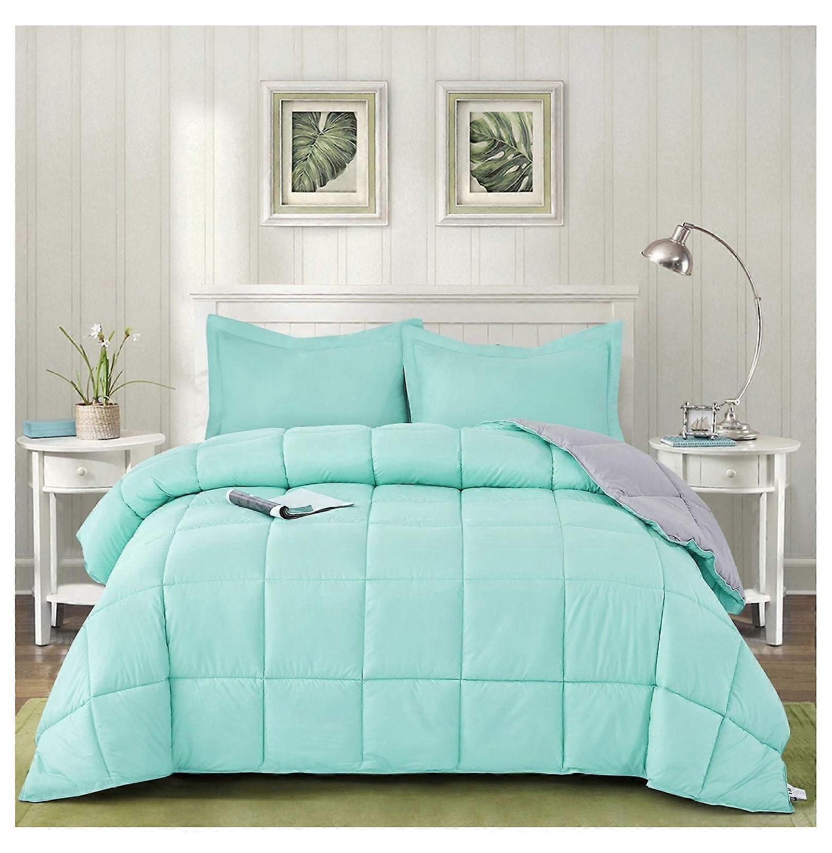 TiaGOC Reversible Lightweight Comforter - All Season Down Alternative Summer Duvet Insert with Corner Tabs / XL Aqua Blue/Grey